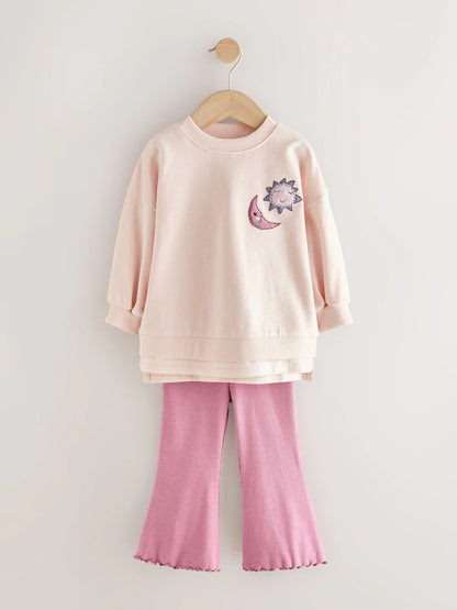|Girl| Conjunto De Blusa e Calça Flare Pink Stars (3 meses a 7 anos)