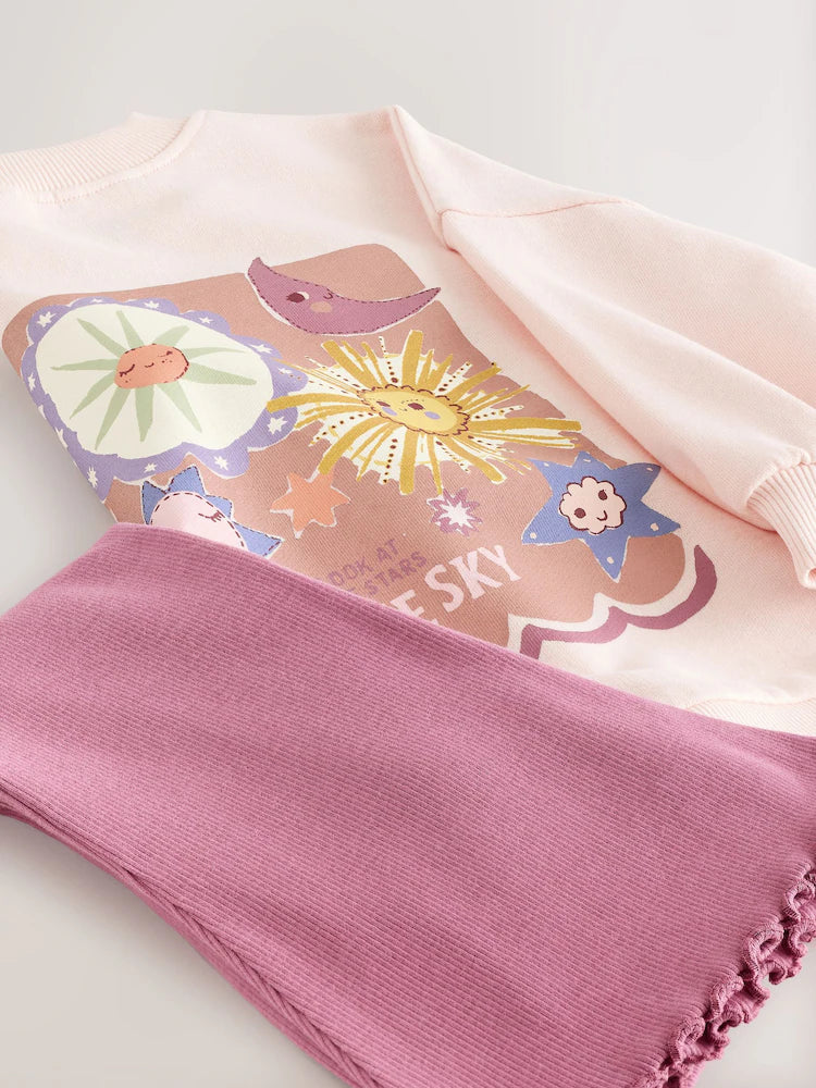 |Girl| Conjunto De Blusa e Calça Flare Pink Stars (3 meses a 7 anos)