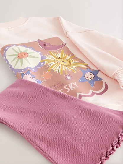 |Girl| Conjunto De Blusa e Calça Flare Pink Stars (3 meses a 7 anos)