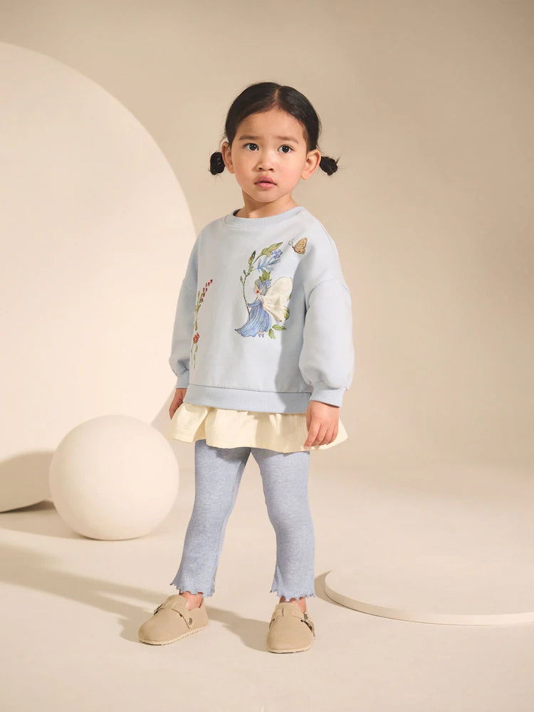 |Girl| Conjunto De Blusa e Leggings De Manga Comprida Blue Fairy (3 meses a 7 anos)