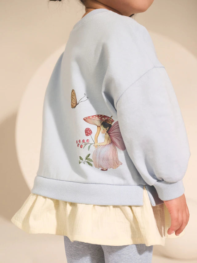 |Girl| Conjunto De Blusa e Leggings De Manga Comprida Blue Fairy (3 meses a 7 anos)