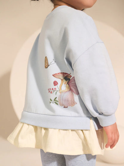 |Girl| Conjunto De Blusa e Leggings De Manga Comprida Blue Fairy (3 meses a 7 anos)