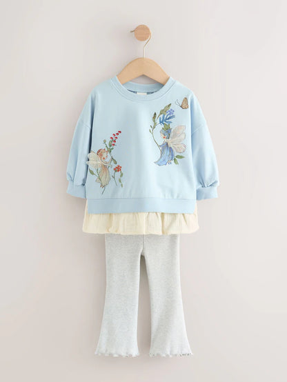 |Girl| Conjunto De Blusa e Leggings De Manga Comprida Blue Fairy (3 meses a 7 anos)