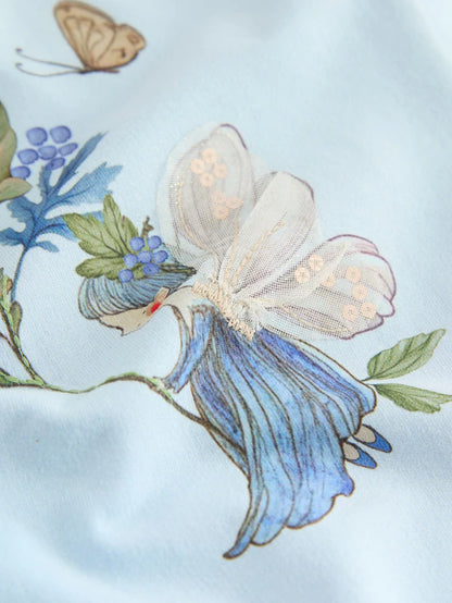 |Girl| Conjunto De Blusa e Leggings De Manga Comprida Blue Fairy (3 meses a 7 anos)