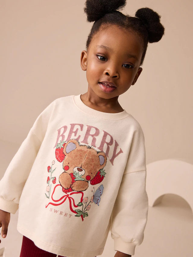 |Girl| Conjunto De Blusa e Calça Flare Com Estampa De Urso Vermelho Berry (3 meses a 7 anos)