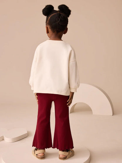 |Girl| Conjunto De Blusa e Calça Flare Com Estampa De Urso Vermelho Berry (3 meses a 7 anos)