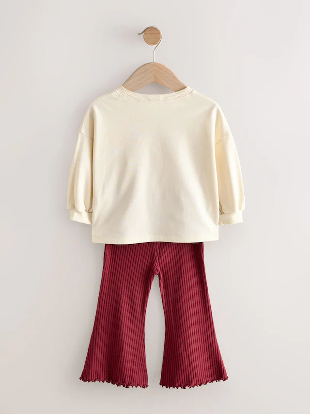 |Girl| Conjunto De Blusa e Calça Flare Com Estampa De Urso Vermelho Berry (3 meses a 7 anos)