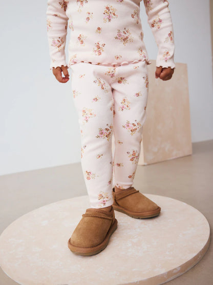 |Girl| Legging Canelada Floral Ditsy Branca Crua (3 meses a 7 anos)