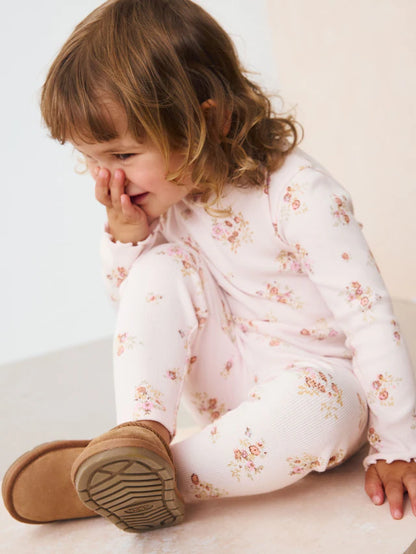 |Girl| Legging Canelada Floral Ditsy Branca Crua (3 meses a 7 anos)