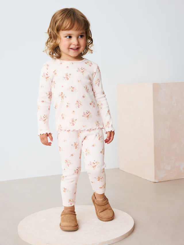 |Girl| Legging Canelada Floral Ditsy Branca Crua (3 meses a 7 anos)