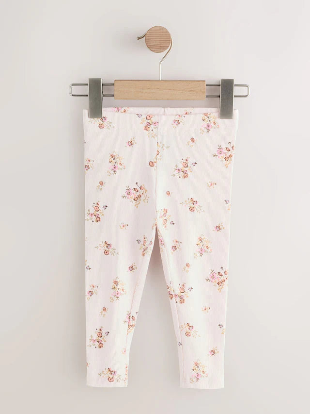 |Girl| Legging Canelada Floral Ditsy Branca Crua (3 meses a 7 anos)