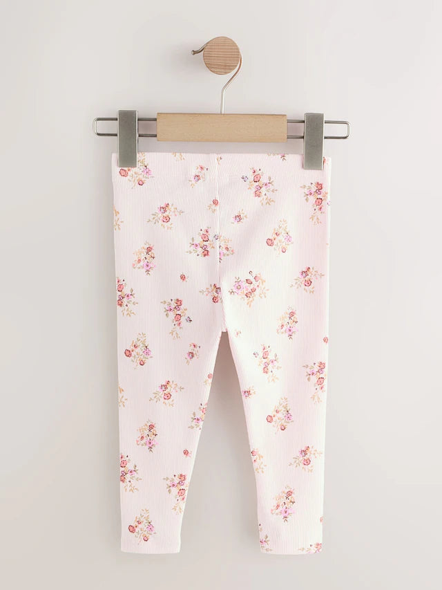 |Girl| Legging Canelada Floral Ditsy Branca Crua (3 meses a 7 anos)