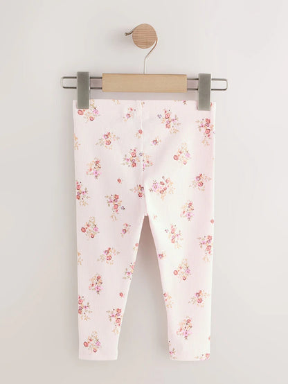 |Girl| Legging Canelada Floral Ditsy Branca Crua (3 meses a 7 anos)