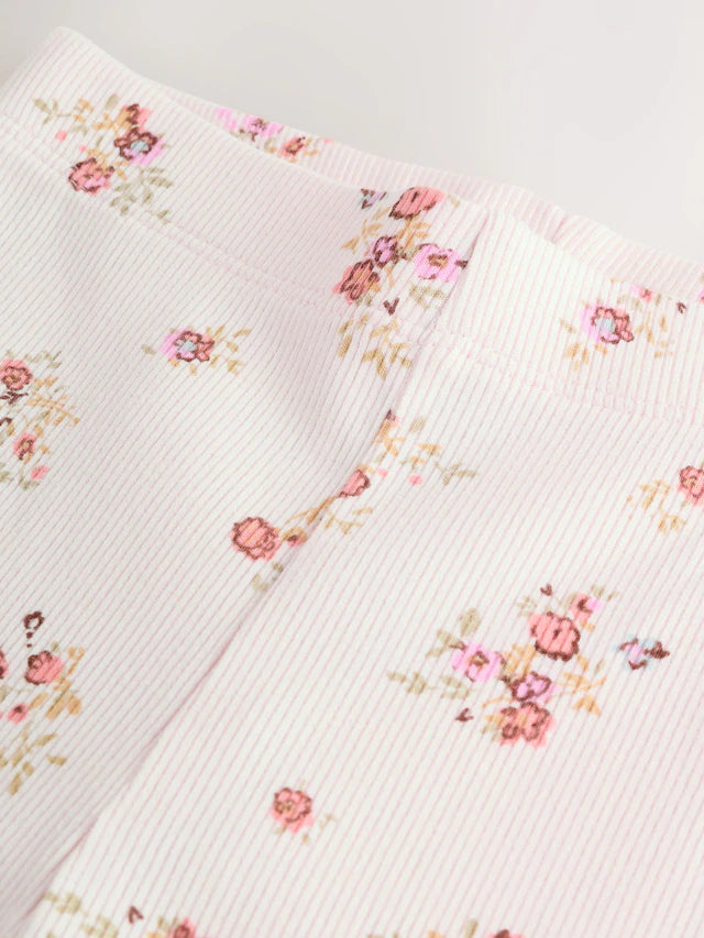 |Girl| Legging Canelada Floral Ditsy Branca Crua (3 meses a 7 anos)