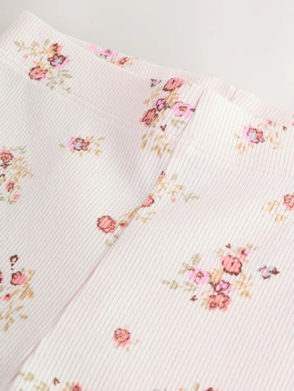 |Girl| Legging Canelada Floral Ditsy Branca Crua (3 meses a 7 anos)