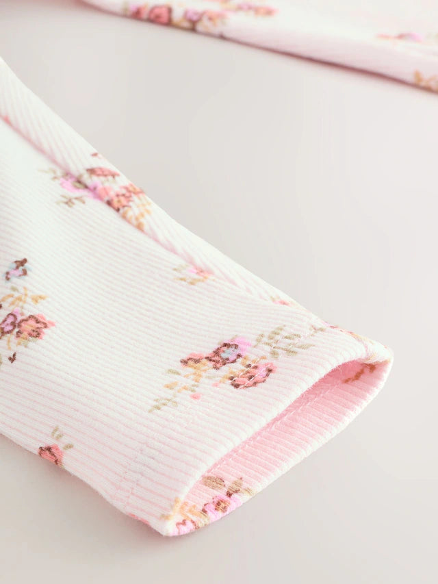 |Girl| Legging Canelada Floral Ditsy Branca Crua (3 meses a 7 anos)