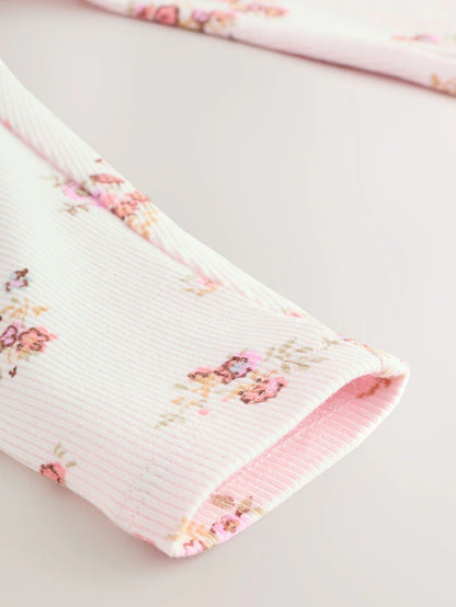 |Girl| Legging Canelada Floral Ditsy Branca Crua (3 meses a 7 anos)