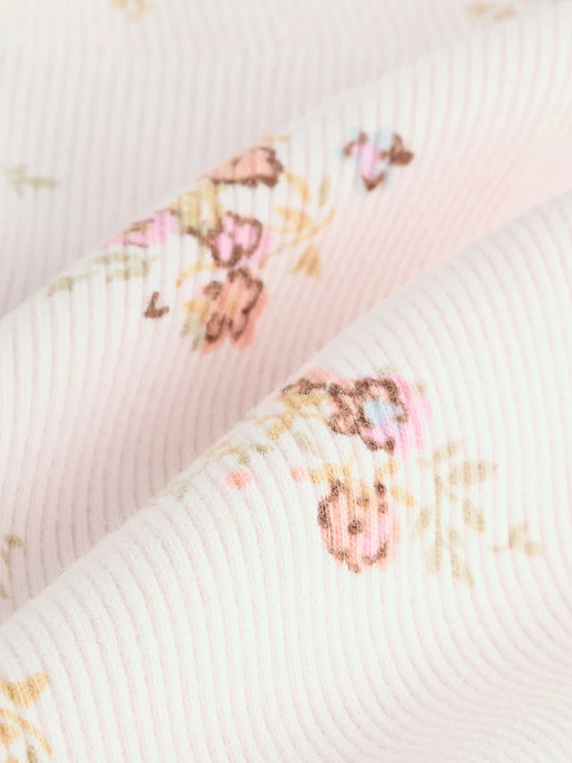 |Girl| Legging Canelada Floral Ditsy Branca Crua (3 meses a 7 anos)