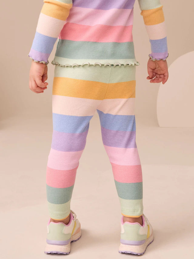 |Girl| Leggings Caneladas Com Listras Arco-íris (3 meses a 7 anos)