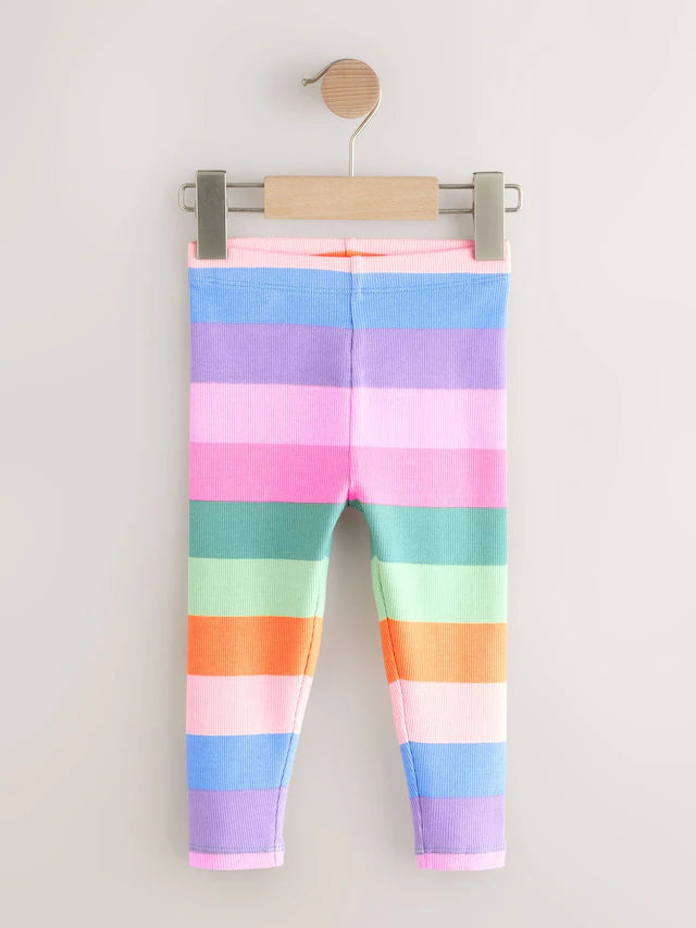 |Girl| Leggings Caneladas Com Listras Arco-íris (3 meses a 7 anos)
