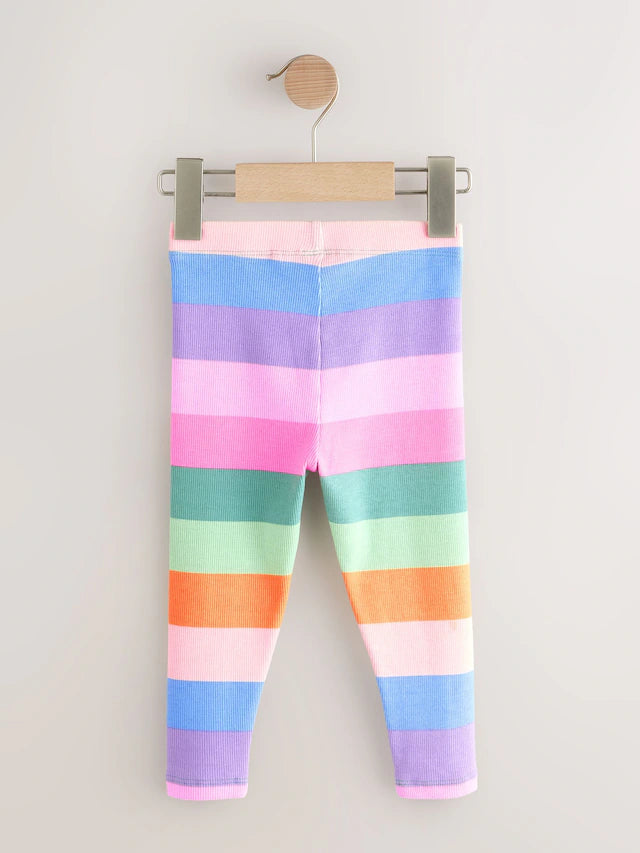 |Girl| Leggings Caneladas Com Listras Arco-íris (3 meses a 7 anos)