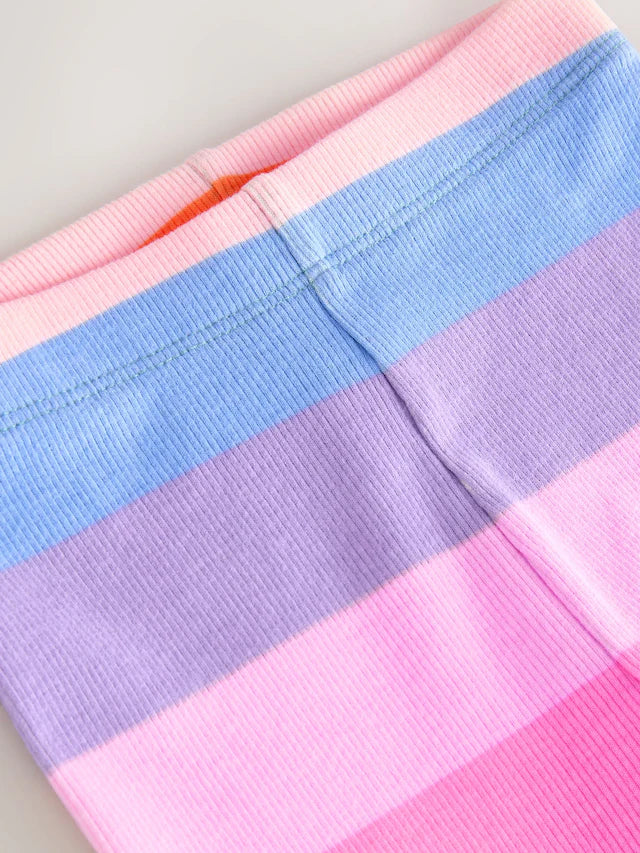 |Girl| Leggings Caneladas Com Listras Arco-íris (3 meses a 7 anos)