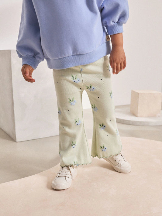 |Girl| Legging Flare Verde Menta com Mirtilo e Canelado (3 meses a 7 anos)