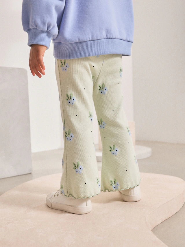 |Girl| Legging Flare Verde Menta com Mirtilo e Canelado (3 meses a 7 anos)