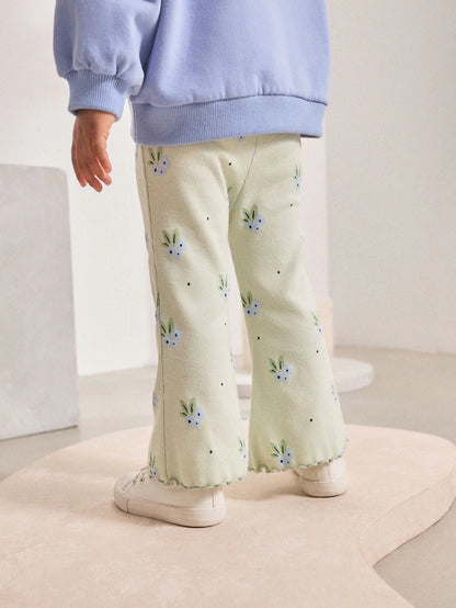 |Girl| Legging Flare Verde Menta com Mirtilo e Canelado (3 meses a 7 anos)