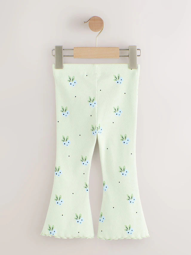 |Girl| Legging Flare Verde Menta com Mirtilo e Canelado (3 meses a 7 anos)