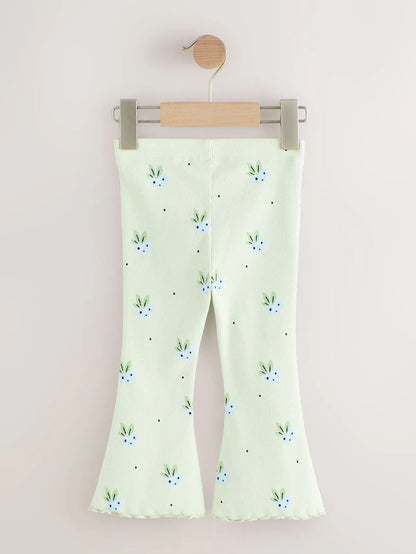 |Girl| Legging Flare Verde Menta com Mirtilo e Canelado (3 meses a 7 anos)