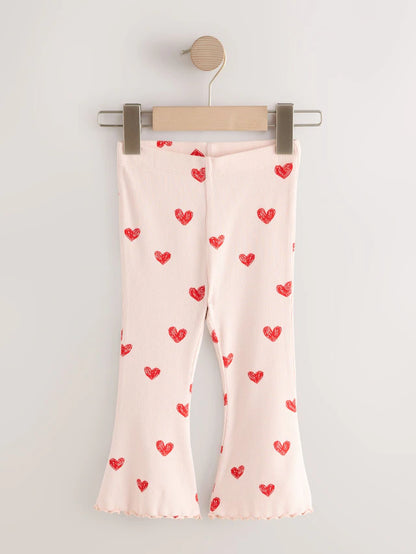 |Girl| Legging Flare Rosa Claro com Coração e Canelado (3 meses a 7 anos)