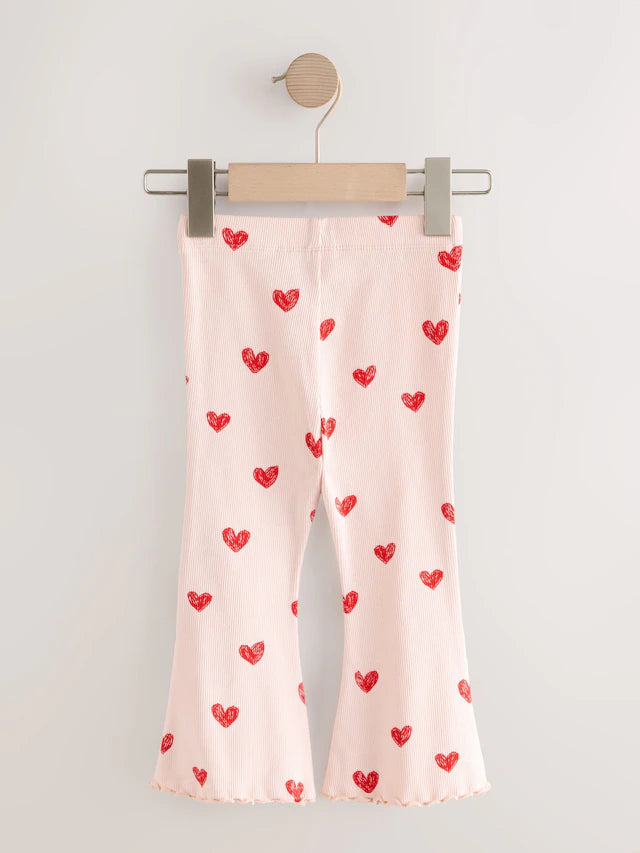 |Girl| Legging Flare Rosa Claro com Coração e Canelado (3 meses a 7 anos)
