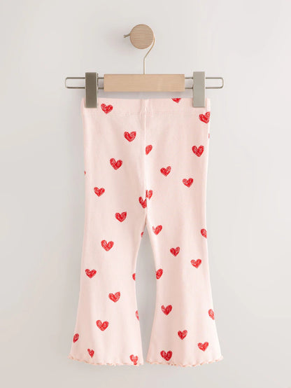 |Girl| Legging Flare Rosa Claro com Coração e Canelado (3 meses a 7 anos)