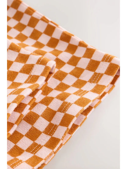 |Girl| Calça Cano Alto Xadrez Laranja (3 meses a 7 anos)