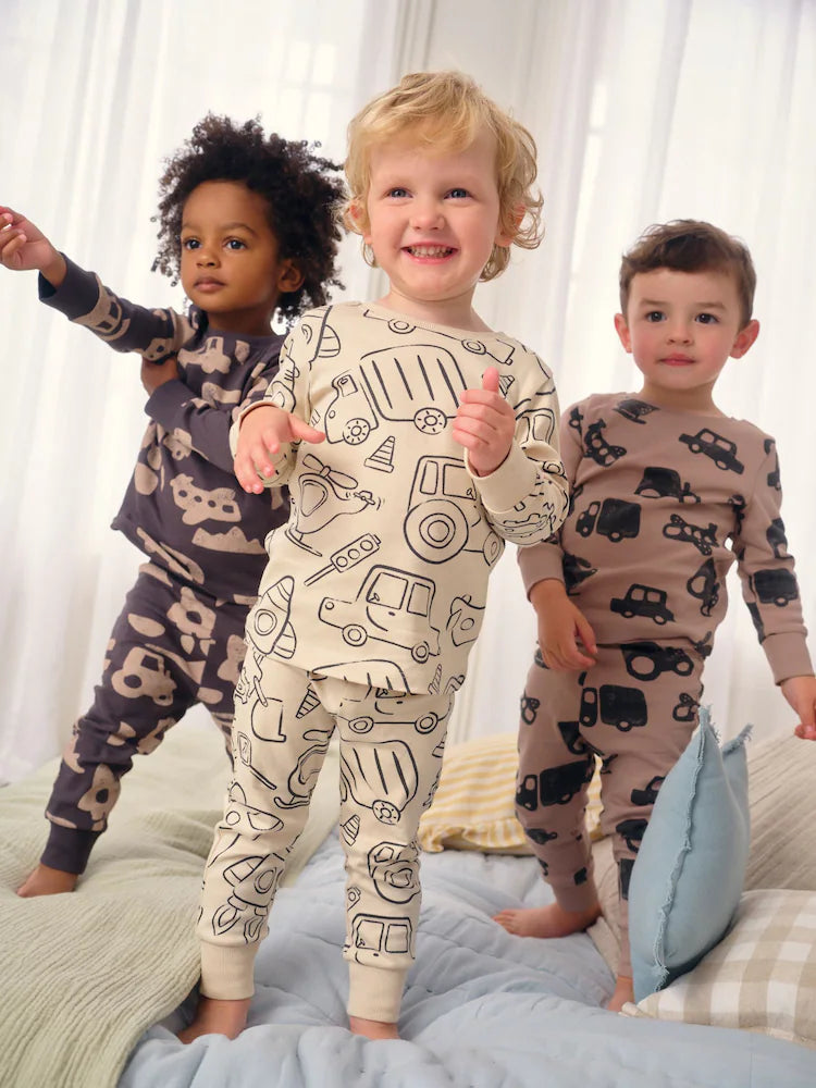 |Boy| Pacote Com 3 Pijamas Transport Snuggle Marrom/Creme (9 meses a 10 anos)