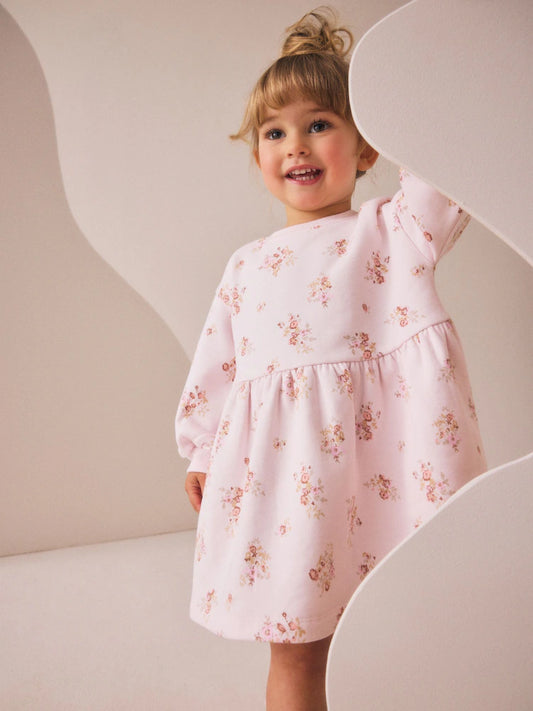 |Girl| Vestido De Moletom Floral Creme (3 meses a 7 anos)