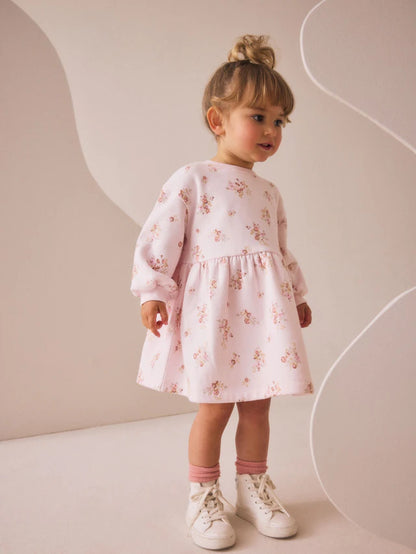 |Girl| Vestido De Moletom Floral Creme (3 meses a 7 anos)