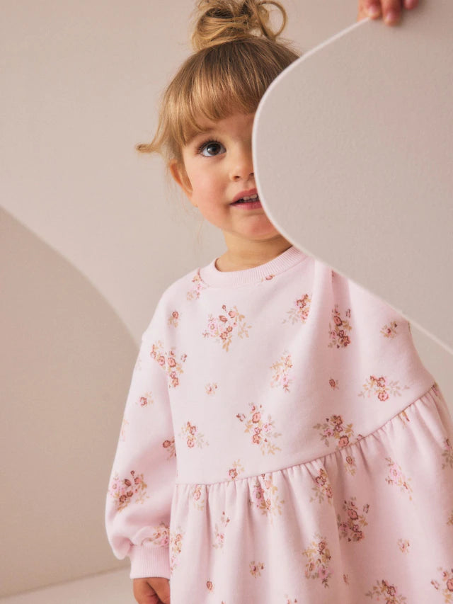 |Girl| Vestido De Moletom Floral Creme (3 meses a 7 anos)