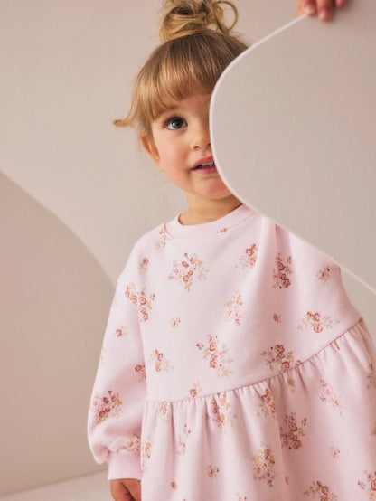 |Girl| Vestido De Moletom Floral Creme (3 meses a 7 anos)