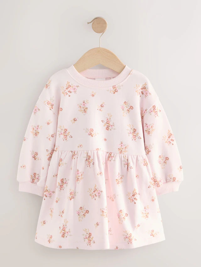 |Girl| Vestido De Moletom Floral Creme (3 meses a 7 anos)
