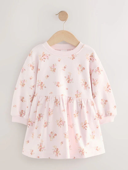 |Girl| Vestido De Moletom Floral Creme (3 meses a 7 anos)