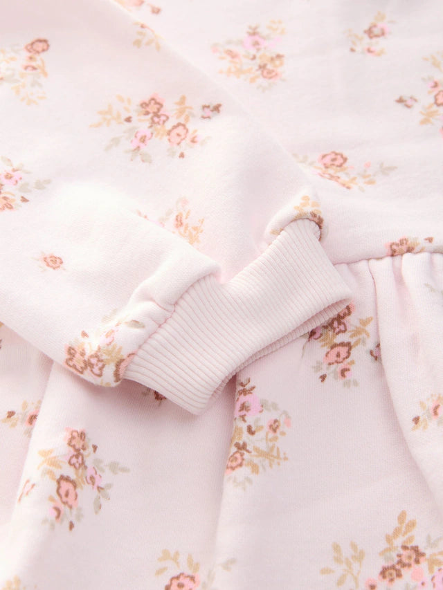 |Girl| Vestido De Moletom Floral Creme (3 meses a 7 anos)