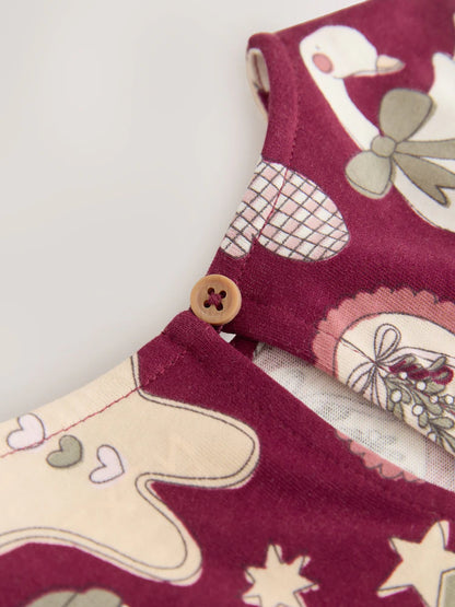 |Girl| Vestido Vermelho De Natal Com Manga Comprida e Camadas (3 meses a 7 anos)