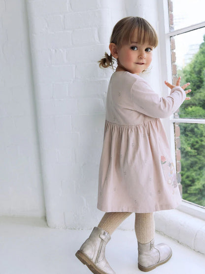 |Girl| Vestido De Manga Comprida Com Enfeites Pink Fairy (3 meses a 7 anos)