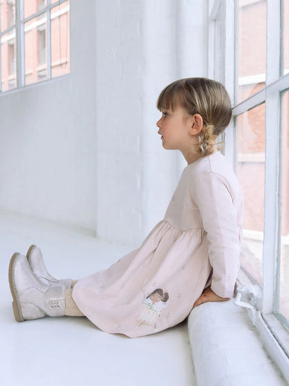 |Girl| Vestido De Manga Comprida Com Enfeites Pink Fairy (3 meses a 7 anos)