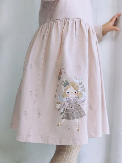 |Girl| Vestido De Manga Comprida Com Enfeites Pink Fairy (3 meses a 7 anos)
