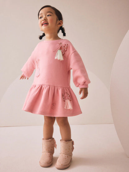 |Girl| Vestido De Moletom Com Cintura Baixa Pink Fairy (3 meses a 7 anos)