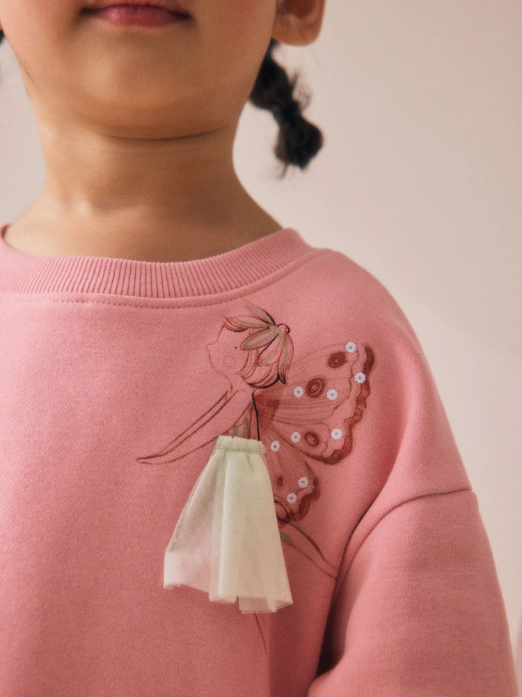 |Girl| Vestido De Moletom Com Cintura Baixa Pink Fairy (3 meses a 7 anos)
