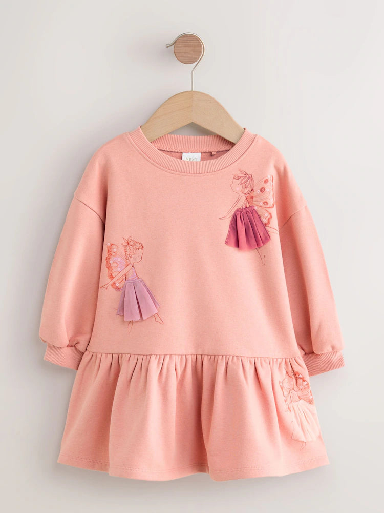 |Girl| Vestido De Moletom Com Cintura Baixa Pink Fairy (3 meses a 7 anos)
